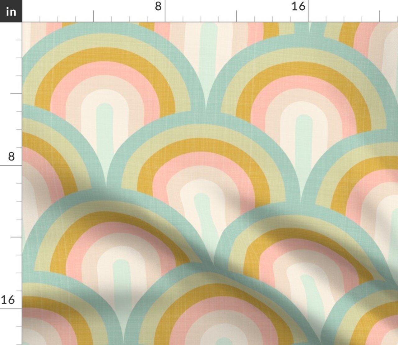 Boho Rainbow Scallop Minimalist Modern Geometric Art Deco Warm Pastel Soft Gold Blush Pink Aqua Mint Custom Printed Fabric by Spoonflower Various Fabrics by the Yard or Fat Quarter